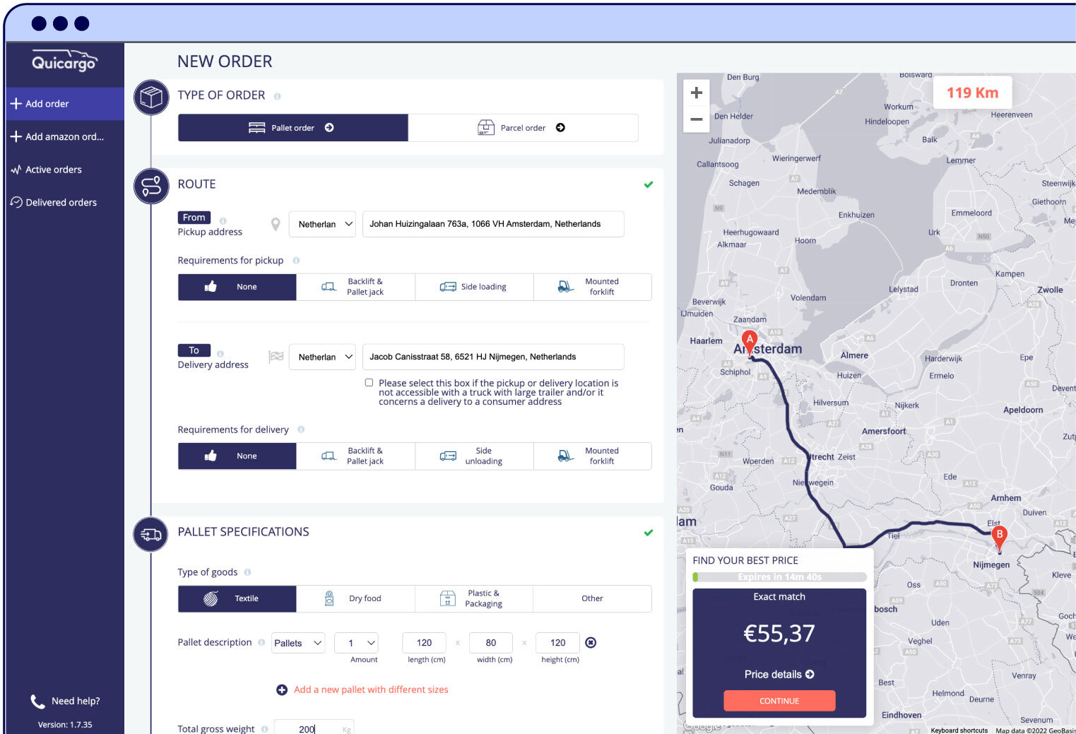 Quicargo online transport platform